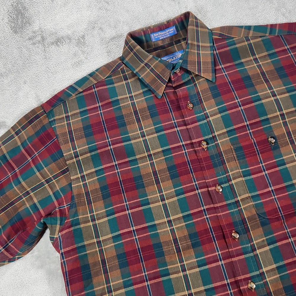 Vintage Pendleton Sir Pendleton Shirt Mens Medium Plaid Wool Made USA 90s - Picture 6 of 13